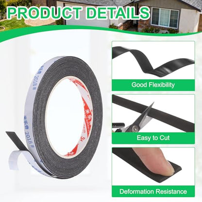 PATIKIL Sponge Rubber Foam Tape, 3/8" W x 5/64" t x 16.4ft l Self-Adhesive Foam Insulation Tape Weather Stripping for Window Door Soundproofing Weatherstrip AC Seal Strip, Black - size: 3/8" x 5/64" x 16.4ft