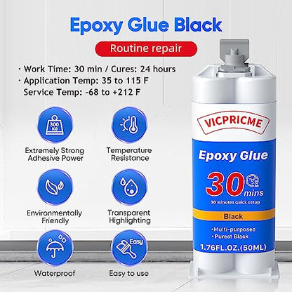 Vicpricme Plastic Glue Black,2 Part Epoxy Glue, 1.76oz Syringe, Waterproof Plastic Weld Adhesive, can Bond Metal, Plastics, Wood, Ceramics, is The Best Golf Club Epoxy Resin Crack Repair Glues (1) - size: Black 1pcs