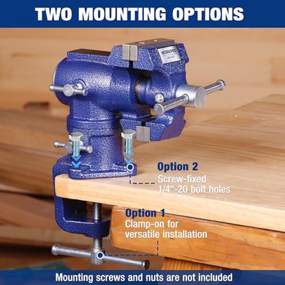 WORKPRO Dual Jaws Table Vise 2.5" & 1.5", 360° Swivel Clamp-On Bench Vise for Woodworking, Metalworking, DIY, Multi-position Small Portable Vise, Mini Vice Clamp for Workbench, Golf Club Regripping