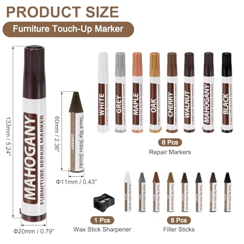 uxcell Furniture Repair Kit Wood Markers, Set of 17 Oil Based Paint Markers and Wax Sticks with Sharpener Kit for Scratches, Wood Floors, Tables, Carpenters, Touch Up, Cover Ups