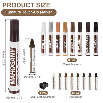 uxcell Furniture Repair Kit Wood Markers, Set of 17 Oil Based Paint Markers and Wax Sticks with Sharpener Kit for Scratches, Wood Floors, Tables, Carpenters, Touch Up, Cover Ups