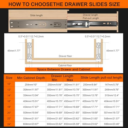 22 inch Drawer Slides 6 Pairs (12pcs) Soft Close 3 fold Full Extension Side Mount Cabinet Drawer Glides 22" Black Cabinet Rails for Dresser, Cabinet, Kitchen 100 LB Capacity - size: 22 Inch