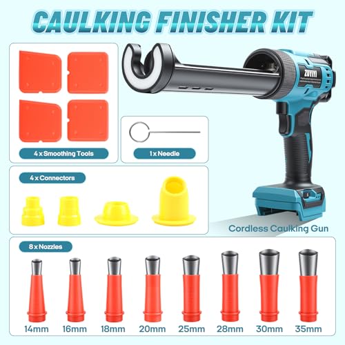Cordless Caulking Gun for Makita 18v Battery(No Battery), Electric Caulk Gun w/17Pcs Caulking Finisher Kit, 6-Speed, LED Light, Auto Retract, 10OZ Caulk Gun for Filling, Sealing, Repair