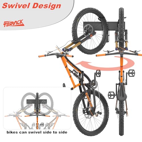 TORACK Wall-mounted Swivel Bike Rack, Garage Vertical Bike Storage Hangers for 5 Bikes Rotating Bike Storage Hooks - style: for 5 bikes