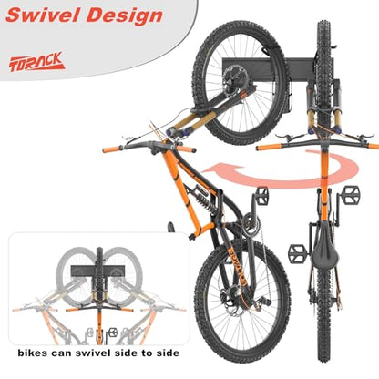 TORACK Wall-Mounted Swivel Bike Rack, Garage Vertical Bike Hangers for 3 Bikes and 3 Helmets Rotating Bike Storage Hooks Holds Up to 300 lbs - style: for 3 bikes