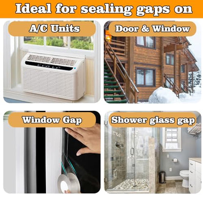 Transparent Window Weather Sealing Tape 2.76 Inch x 16.5 FT Weather Stripping Residue-Free Clear Window Insulation Caulk for Shower Glass Gaps and Clear Tape Doors Windows Windproof - size: 2.76 in - 16.5 Ft Clear