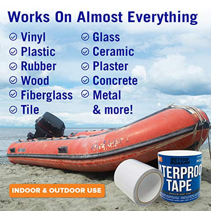Better Boat White Waterproof Tape for Leaks Heavy Duty Marine Grade Seal Tape, 15 ft x 4 in, Shower, Pool, RV, Roof Patching and Sealing - color: White