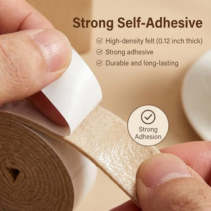 Felt Strips with Adhesive Backing, 4 Rolls 1/2 x 60 Inch Felt Tape Heavy Duty Furniture Pads for Protecting Hardwood Floors, Table Bases, Bookcases, Cabinets, Vases