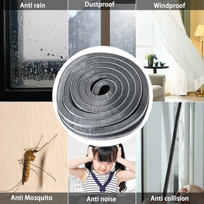 33 Ft Gray Self-Adhesive Soundproofing Weather Stripping for Doors and Windows Weather Stripping Brush for Sliding Windows/Doors Frame Sid 0.35" Wide x 0.35" Thick(9mm) - size: Brush Height 0.36in