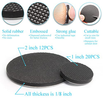 Non-Slip Furniture Pads,Solid Round Rubber Feet,12PCS 2 inch,20PCS 1",Stoppers,Self Adhesive Anti-Sliding Grippers for Bed,Couch,Table,Prevent Hardwood Floors Scratching Black - size: 1 Inch Round and 2 Inch Round