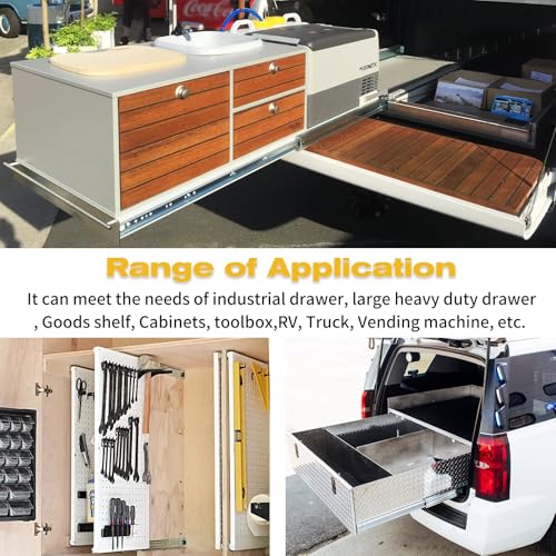 YENUO Heavy Duty Drawer Slides 12 14 16 18 20 22 24 26 28 30 32 34 36 38 40 44 48 52 56 60 Inch Full Extension Side Mount Ball Bearing Long Rails Track Guide Glides Runners Load 500 Lbs 1 Pair - size: 14 Inch, style: Load:500 lb (No lock) -W:76mm