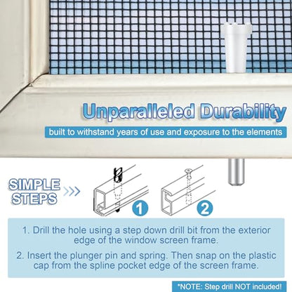 25 Pack Window Screen Plunger Latches with Caps, 5/32" X 1-1/2", Aluminum Window Screen Plunger Pins, Secure Window Screens in Place (White) - color: White