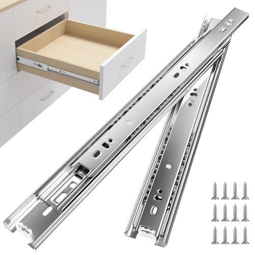 homdiy Side Mount 3 Fold Full Extension Drawer Slides 22 Inch 2 Pair Solid Ball Bearing Cabinet Tracks Heavy Duty Drawer Rails 100 LB Capacity for Kitchen Cabinet Dresser Replacement - size: 22 Inch