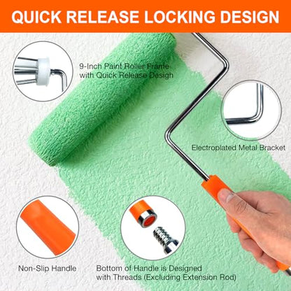 King Origin 16-Piece Paint Roller Kit with Extension Pole (3 ft), 9"&4" Paint Rollers, Frames, Paint Brush, Drop Cloth, House Paint Supplies for Painting Walls, Home Interior - color: 16 Pack, 9" & 4" roller