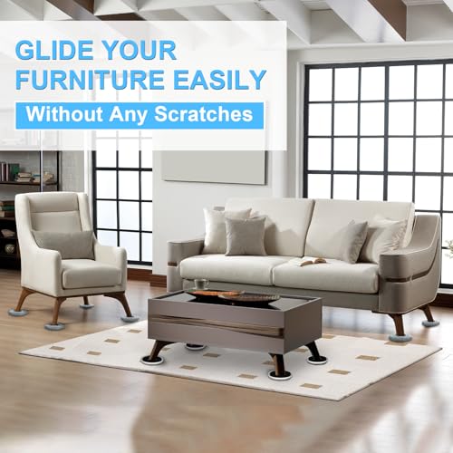 New Upgrade Furniture Movers Sliders, 4+4 Pack 4.3" Multi-Surface Furniture Sliders with Groove Design, Round 4PCS Moving Pads and 4 Hardwood Socks, Protect Floor and Easily Move Furniture - size: 4.3in Round 4+4Pack
