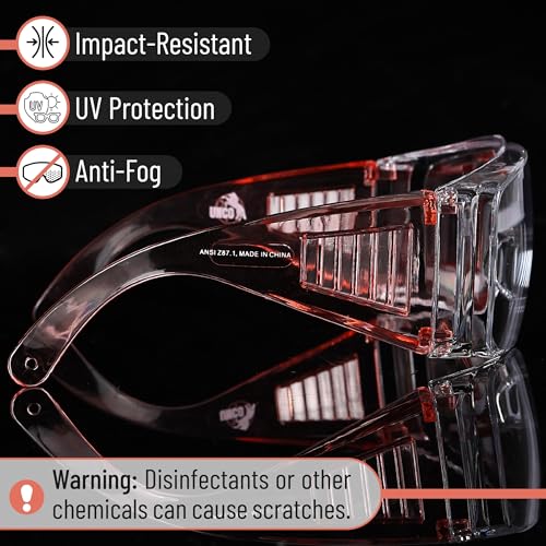 UNCO- Safety Goggles Over Glasses, Protective Goggles, Anti Fog, Work, Safety Glasses Over - color: Light Blue and Light Pink, size: 2 Pack