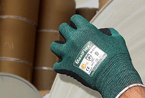MaxiFlex Cut 34-8743 Cut Resistant Nitrile Coated Work Gloves with Green Knit Shell and Premium Nitrile Coated - size: Large