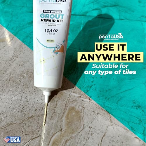 PentaUSA Tile Grout Repair Kit - Ceam Ivory Premixed Acrylic Sanded Grout, Water-Resistant Grout Filler for Bathroom&Shower, Kitchen Floor, Fast Drying, with Applicator, 13.4 oz (380g) - style: Cream Ivory