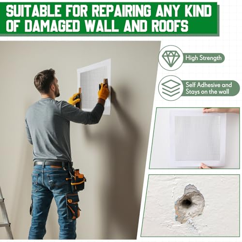 Landical 24 Pieces Large Drywall Repair Kit 4/6/8/12 Inch Drywall Patch Kits with Scraper, Wall Mending Agent Mending Heavy Duty Self Adhesive Mesh Patch for Large Hole Wall and Ceiling