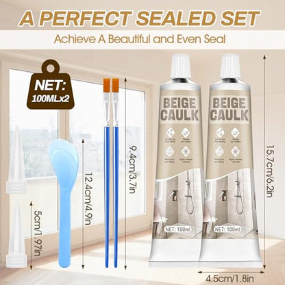 Beige Caulk, 200g Silicone Caulk for Bathroom Shower Kitchen Tile Floor Sealing, Waterproof, Stronger Adhesion, Shrink & Crack Proof, with a Scraper for Applying Evenly, 100g*2 - style: Beige
