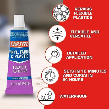 Loctite Vinyl Fabric & Plastic Repair Flexible Adhesive, 1 oz, Pack of 6, Squeeze Tube