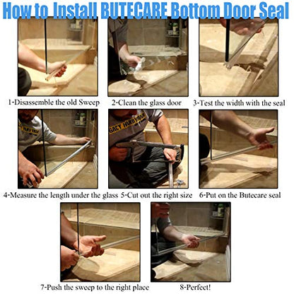 Butecare Premium Frameless Shower Door Bottom Seal Strip for Glass Doors - Shower Door Seal Sweep (1/4”x 39”, Clear Vinyl) - size: 1/4”x 39”