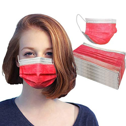 Disposable 50 PCS Face Mask Made in USA 3-Ply Breathable Mouth Cover Protection - color: Red, size: 50 Count (Pack of 1)