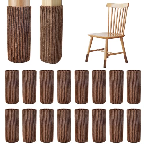 16 PCS Brown Furniture Leg Socks - Knitted Chair Leg Floor Protectors for Hardwood Floors - Fits Round and Square Legs - High Elastic Bar Stool Chair Leg Covers Furniture Caps Set for All Shapes - size: 16 Pcs Brown