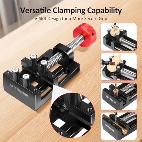 ArtyMaster Mini Drill Press Vise with Rubber Soft Jaws, 0-2.48" Clamping Range Mini Vice Clamp for Crafts, Jewelry Making, Modeling and Repairs, Precision Aluminum Small Vise for Small Projects - style: Mini Vise