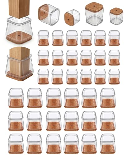 40 Pcs 2 Size Chair Leg Covers to Protect Floors, Clear Square Silicone Chair Leg Covers (M Fit: 0.75"-1", L Fit: 1"-1.5”)