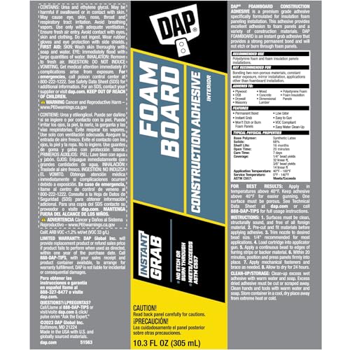 DynaGrip 7079827501 DAP Construction Adhesive 10.3 oz Purpose, White - size: 10.3 oz
