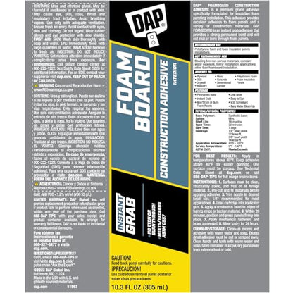 DynaGrip 7079827501 DAP Construction Adhesive 10.3 oz Purpose, White - size: 10.3 oz