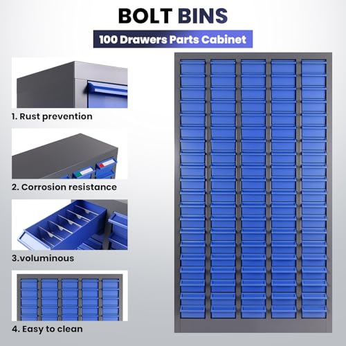 100 Drawer Nut and Bolt Organizer Cabinet, Small Parts Storage Cabinet Bolt Bin with Dividers & Labels, 26"X 9"X 46" Steel Frame Tool Organizer Parts Cabinet for Garage Hardware & Screw Storage - size: 100-Drawer