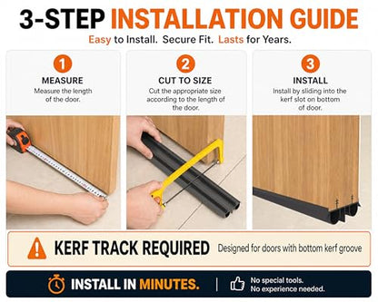 Exterior Door Sweep [2 Pack] – 36 Inch Kerf Weather Stripping with Dual Air Tube Seal & Vinyl Fins | Under Door Bottom Seal Strip for Exterior Doors with Kerf Track | Quiet & Tight Fit