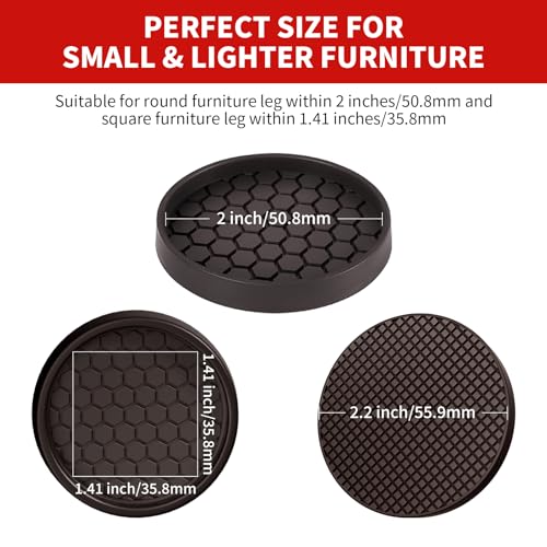 Ezprotekt Non Slip Furniture Pads, 12 Pcs 2" Anti Slip Rubber Caster Cups, Anti Skid Furniture Coasters for Hardwood Floors, No Slide Furniture Gripper, Furniture Stoppers to Prevent Sliding (Brown) - size: 2"