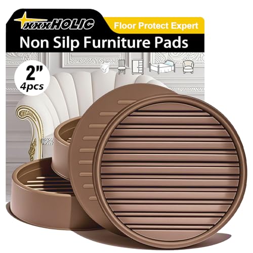 xxxHOLIC Heavy Duty Non Slip Furniture Pads for Hardwood Floors, Anti-Sliding Grippers for Couch, Table & Chair Legs - Thick Rubber Floor Protectors, Stop Moving & Prevent Scratches (2” Brown, Round) - color: Brown, size: 2"Round