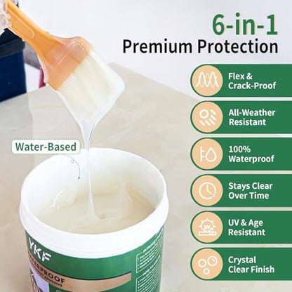 YKF Transparent Waterproof Sealant 16 Oz, Clear Water-Based Invisible Leak Repair Coating for Roofs, Walls, Bathroom, Shower, Kitchen, Indoor & Outdoor Waterproof Coating - style: Crystal Clear 16Oz