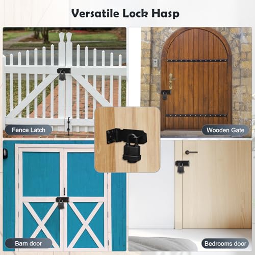 Padlock Latch Lock, 4Inch Stainless Steel Hasp Latch with Padlock Keys Screws, Heavy Duty Black Shed Lock, Waterproof Pad Locks Latches, Gate Locks for Barn Door Cabinet Fence Garage - style: 4Inch