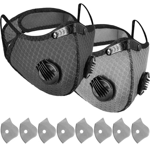 Threlaco 2/4/8 Pack Dust Mask Reusable Respirator Face Mask with Activated Carbon Filters for Woodworking Mowing Dust - color: Dark Gray, Light Gray