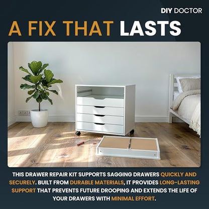 DIY Doctor Drawer Repair Kit (4 Pack) – Fix Sagging Drawer Bottoms Easily – Reinforce Dresser & Kitchen Drawers – Simple DIY Solution to Prevent Buckling - size: 4x Drawer Kit