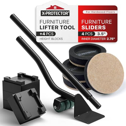 X-Protector Felt Furniture Sliders for Hardwood Floors & Furniture Lifter Tool Set - 4 PCS 3 1/2" Sliders for Furniture with Furniture Jack. Move Your Furniture Easily with Premium Furniture Movers! - size: 4 PCS 3 1/2 inch (with Lifter)