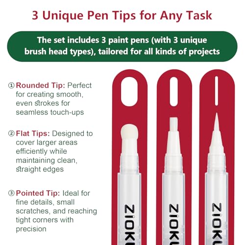 Touch Up Paint Pen 6PCS Set 3 Paint Touch Up Pens Fillable with Pointed, Round & Flat Tips Brushes Ideal for Wall Repair Window Wood Furniture Cabinet