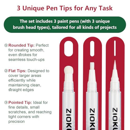 Touch Up Paint Pen 6PCS Set 3 Paint Touch Up Pens Fillable with Pointed, Round & Flat Tips Brushes Ideal for Wall Repair Window Wood Furniture Cabinet