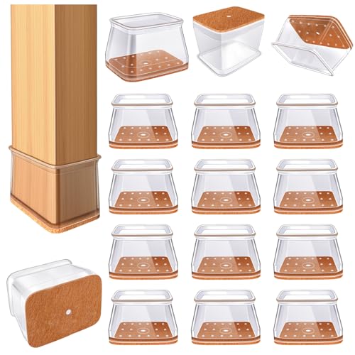 24 Pcs Chair Leg Floor Protectors for Hardwood Floors Rectangle Silicone Covers to Protect Wood Tile Floors Felt Pads Furniture Leg Caps Anti-Scratch Reduce Noise,(Fit L:1-1/2" to 2",W:3/4" to 1") - color: Clear-24pcs, size: Rectangle L