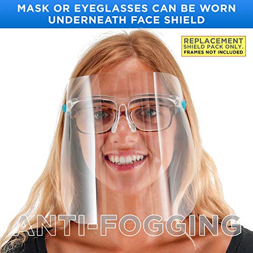 TCP Global Salon World Safety Replacement Face Shields Only (Pack of 10), Glasses Frames Not Included – Fits Most Brands, Ultra Clear, Full Face, Protect Eyes Nose Mouth, Anti-Fog PET Plastic, Goggles - color: Clear-r