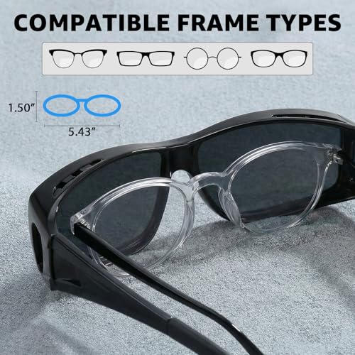 Myiaur Over Glasses Sunglasses for Men Women, Polarized Fit Over Sunglasses UV400 Protection, Anti Glare for Driving Outdoors - color: A01 Black/Grey Lens
