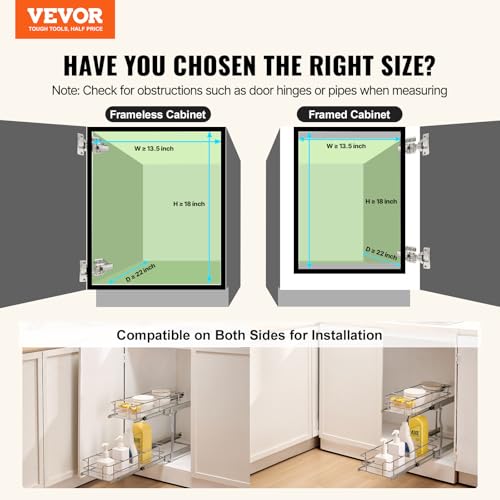 VEVOR Pull Out Cabinet Organizer, 12"W x 21"Dx15.2"H Heavy Duty Slide Out Pantry Shelves, Chrome-Plated Steel Roll Out Drawers for Home,13.5"Wx22"Dx19"H Inside Kitchen Cabinet, Bathroom, Under Sink - size: 12"W x 21"Dx15.2"H