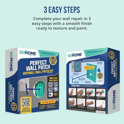 Drywall Repair Kit by SD Home, Fix Large Holes Fast, Wall Plate, 2 Patch Dry Compound Bags, Sanding Block & Trowel, Perfect Drywall Hole Patch Solution, Quick & Easy Filler, Wall Putty, Spackle Paste - style: Drywall Repair Kit