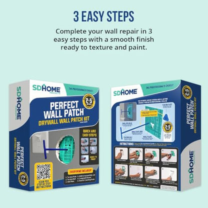 Drywall Repair Kit by SD Home, Fix Large Holes Fast, Wall Plate, 2 Patch Dry Compound Bags, Sanding Block & Trowel, Perfect Drywall Hole Patch Solution, Quick & Easy Filler, Wall Putty, Spackle Paste - style: Drywall Repair Kit