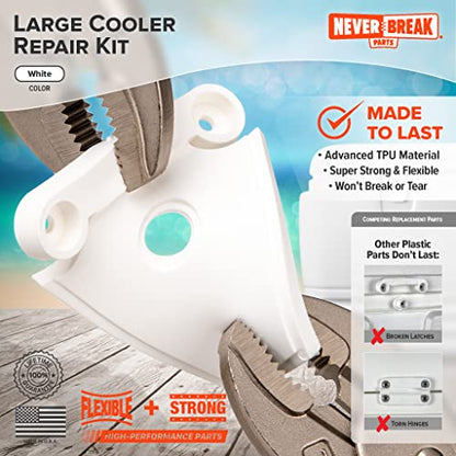 NeverBreak Parts - Igloo Cooler Replacement Parts - Large Repair Kit | High Strength Igloo Cooler Hinges Replacement with Latches | Ice Chest Repair Kit - color: White